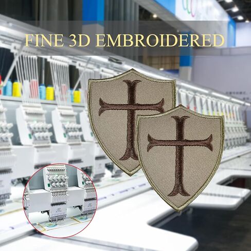 2PCS Knights Templar Cross Patches Knight Patch Embroidered Morale Patch Hook and Loop(Khaki) in Kuwait
