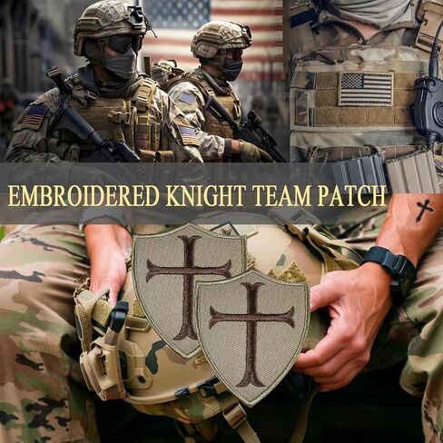 2PCS Knights Templar Cross Patches Knight Patch Embroidered Morale Patch Hook and Loop(Khaki) in Kuwait