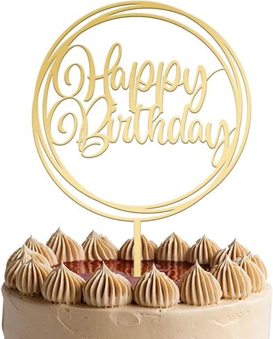 JUSTCAKETOPPERS Happy Birthday Gold Multi-Circle Acrylic Cake Topper, Elegant Birthday Cake Decoration for Party & Celebration in Saudi Arabia