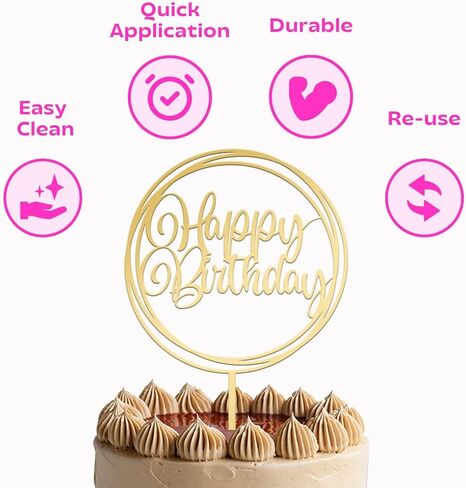 JUSTCAKETOPPERS Happy Birthday Gold Multi-Circle Acrylic Cake Topper, Elegant Birthday Cake Decoration for Party & Celebration in Saudi Arabia