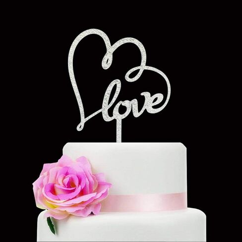 Mr & Mrs Wedding Cake Topper Glitter Silver Heart with love Wedding Cake Topper Funny Love Cake Decor For Bridal Shower Wdding Engagement Anniversary Party Decorations in Saudi Arabia