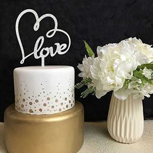 Mr & Mrs Wedding Cake Topper Glitter Silver Heart with love Wedding Cake Topper Funny Love Cake Decor For Bridal Shower Wdding Engagement Anniversary Party Decorations in Saudi Arabia
