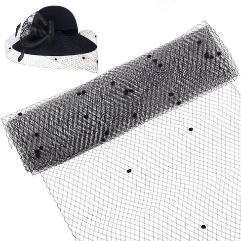 BENECREAT 2.18 Yards Birdcage Veil Netting Fabric, 17.7inch Wide Russian Millinery Netting Organza Tulle Fabric Black Net Mesh Hat Veil for Wedding, Dress Decoration in Saudi Arabia