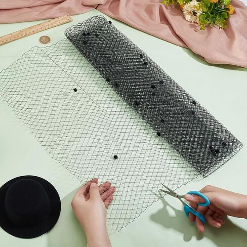 BENECREAT 2.18 Yards Birdcage Veil Netting Fabric, 17.7inch Wide Russian Millinery Netting Organza Tulle Fabric Black Net Mesh Hat Veil for Wedding, Dress Decoration in Saudi Arabia