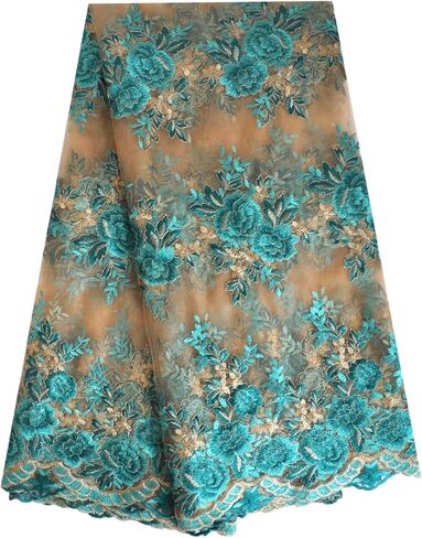 Sanvera17 النسيج الأفريقي الصافي الأقمشة النيجيرية مطرزة النسيج الدانتيل زهرة روز لباس الحفلات (أسود) 5 ياردات 220203 in Kuwait