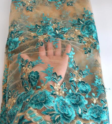 Sanvera17 النسيج الأفريقي الصافي الأقمشة النيجيرية مطرزة النسيج الدانتيل زهرة روز لباس الحفلات (أسود) 5 ياردات 220203 in Kuwait