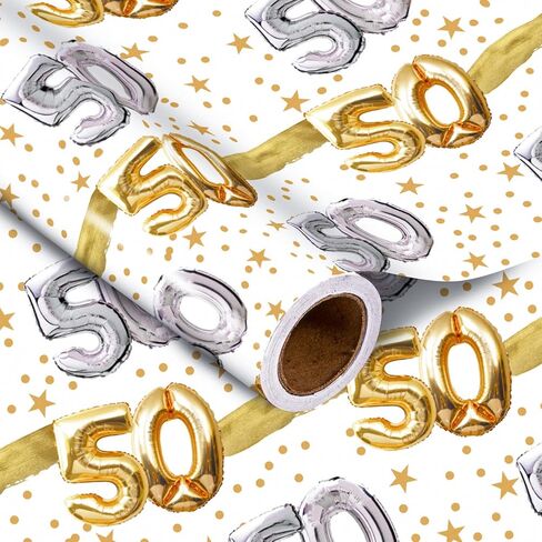 Lezakaa 30th عيد ميلاد لفة ورق الورق ، عيد ميلاد سعيد 30 مع النجوم في الذهب والفضة للبالغين من العمر 30 ، رجال ، والنساء ، غلاف هدايا حفلة عيد ميلاد ، لفة مصغرة ، 17 بوصة × 16.4 قدم (23.2 قدم مربع) in Kuwait