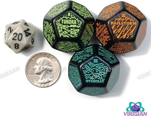 الطقس ، الطقس القاسي وجغرافيا مولد مجموعة زهر | 3 Jumbo D12S لـ D&D ، Pathfinder & TTRPGS | مصحوب يدوي | Worldbbuilding & Encounter Forrage لـ Game Masters (Sparkly) in Kuwait