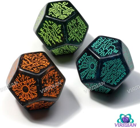 الطقس ، الطقس القاسي وجغرافيا مولد مجموعة زهر | 3 Jumbo D12S لـ D&D ، Pathfinder & TTRPGS | مصحوب يدوي | Worldbbuilding & Encounter Forrage لـ Game Masters (Sparkly) in Kuwait