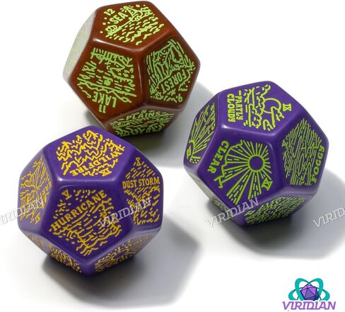 الطقس ، الطقس القاسي وجغرافيا مولد مجموعة زهر | 3 Jumbo D12S لـ D&D ، Pathfinder & TTRPGS | مصحوب يدوي | Worldbbuilding & Encounter Forrage لـ Game Masters (Sparkly) in Kuwait