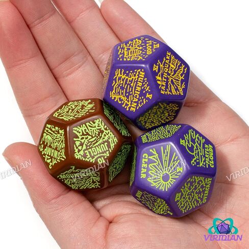الطقس ، الطقس القاسي وجغرافيا مولد مجموعة زهر | 3 Jumbo D12S لـ D&D ، Pathfinder & TTRPGS | مصحوب يدوي | Worldbbuilding & Encounter Forrage لـ Game Masters (Sparkly) in Kuwait