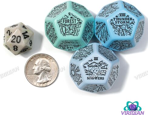 الطقس ، الطقس القاسي وجغرافيا مولد مجموعة زهر | 3 Jumbo D12S لـ D&D ، Pathfinder & TTRPGS | مصحوب يدوي | Worldbbuilding & Encounter Forrage لـ Game Masters (Sparkly) in Kuwait