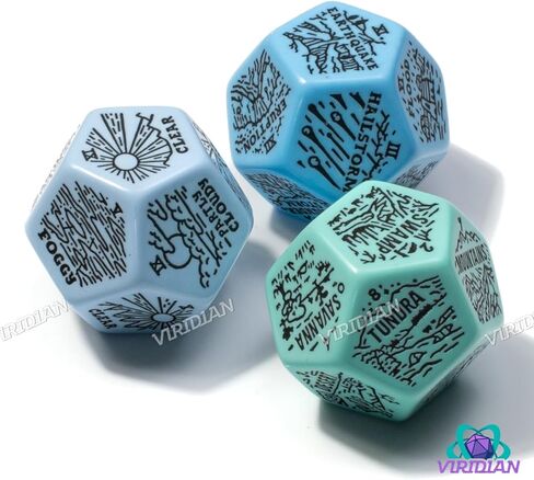 الطقس ، الطقس القاسي وجغرافيا مولد مجموعة زهر | 3 Jumbo D12S لـ D&D ، Pathfinder & TTRPGS | مصحوب يدوي | Worldbbuilding & Encounter Forrage لـ Game Masters (Sparkly) in Kuwait