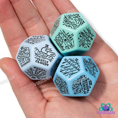 الطقس ، الطقس القاسي وجغرافيا مولد مجموعة زهر | 3 Jumbo D12S لـ D&D ، Pathfinder & TTRPGS | مصحوب يدوي | Worldbbuilding & Encounter Forrage لـ Game Masters (Sparkly) in Kuwait