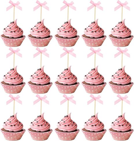 30 قطعة من القوس الوردي كب كيك أعلى القبعات القوس الشريط الكعكة Topper القوس تحت عنوان حفلات الحفلات الطفل مختار كب كيك لحفل الزفاف ديكور الحفل استحمام الطفل in Kuwait