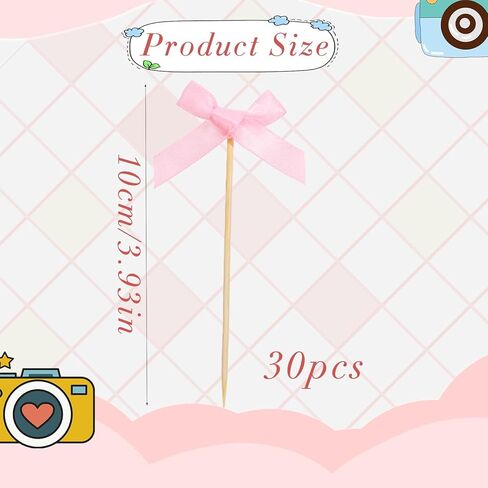 30 قطعة من القوس الوردي كب كيك أعلى القبعات القوس الشريط الكعكة Topper القوس تحت عنوان حفلات الحفلات الطفل مختار كب كيك لحفل الزفاف ديكور الحفل استحمام الطفل in Kuwait