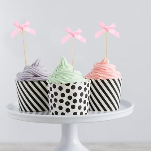 30 قطعة من القوس الوردي كب كيك أعلى القبعات القوس الشريط الكعكة Topper القوس تحت عنوان حفلات الحفلات الطفل مختار كب كيك لحفل الزفاف ديكور الحفل استحمام الطفل in Kuwait