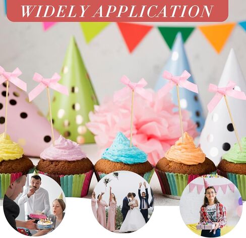 30 قطعة من القوس الوردي كب كيك أعلى القبعات القوس الشريط الكعكة Topper القوس تحت عنوان حفلات الحفلات الطفل مختار كب كيك لحفل الزفاف ديكور الحفل استحمام الطفل in Kuwait
