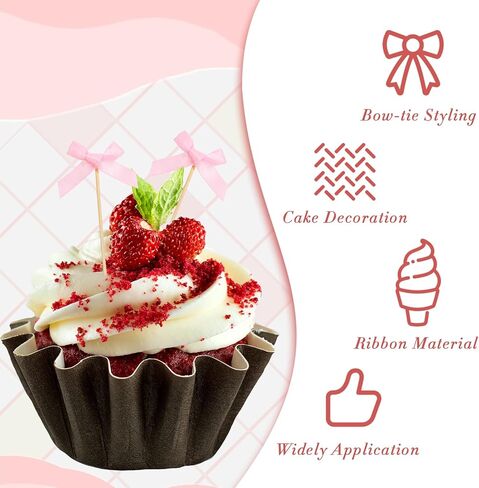 30 قطعة من القوس الوردي كب كيك أعلى القبعات القوس الشريط الكعكة Topper القوس تحت عنوان حفلات الحفلات الطفل مختار كب كيك لحفل الزفاف ديكور الحفل استحمام الطفل in Kuwait