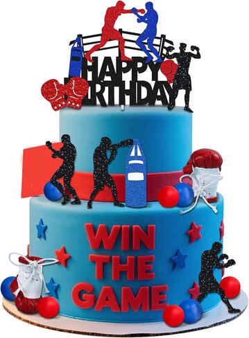 19 PCS Boxing Party Supplies - Boxing Cake Topper & Decoration - Fight Party Favors - Boxer Birthday Cake Decor (red) in Kuwait