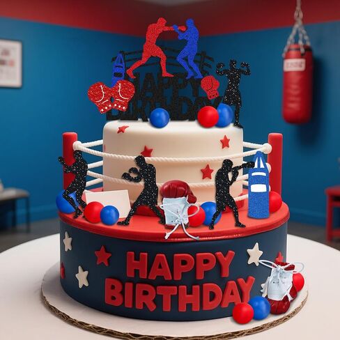 19 PCS Boxing Party Supplies - Boxing Cake Topper & Decoration - Fight Party Favors - Boxer Birthday Cake Decor (red) in Kuwait