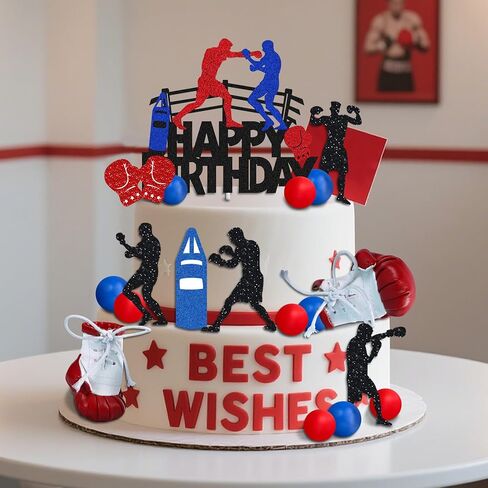 19 PCS Boxing Party Supplies - Boxing Cake Topper & Decoration - Fight Party Favors - Boxer Birthday Cake Decor (red) in Kuwait
