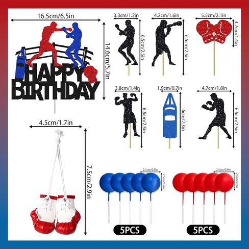 19 PCS Boxing Party Supplies - Boxing Cake Topper & Decoration - Fight Party Favors - Boxer Birthday Cake Decor (red) in Kuwait