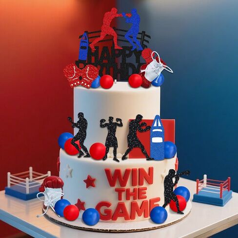 19 PCS Boxing Party Supplies - Boxing Cake Topper & Decoration - Fight Party Favors - Boxer Birthday Cake Decor (red) in Kuwait