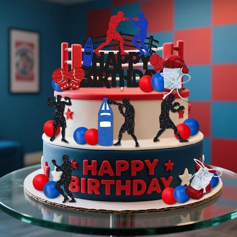 19 PCS Boxing Party Supplies - Boxing Cake Topper & Decoration - Fight Party Favors - Boxer Birthday Cake Decor (red) in Kuwait
