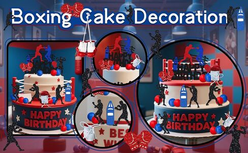 19 PCS Boxing Party Supplies - Boxing Cake Topper & Decoration - Fight Party Favors - Boxer Birthday Cake Decor (red) in Kuwait