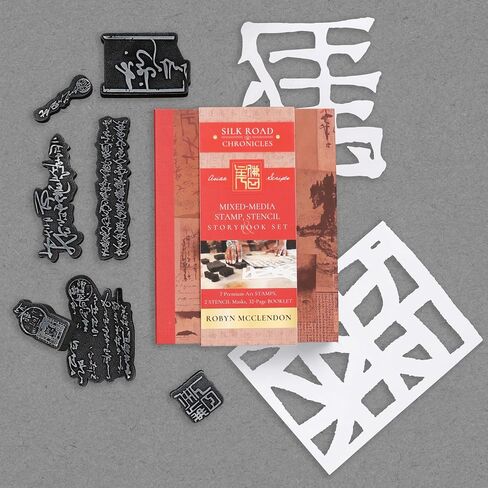 Mixed-Media Stamp, Stencil, and Storybook Set Asian Scripts: 7 Premium Art Stamps, 2 Stencil Masks, and 32-Page Instruction Booklet; Great for Gel Plate Printing in Saudi Arabia