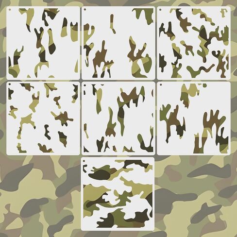 6"x6" Camouflage Stencils for Spray Paint – 7 PCS Reusable Camo Pattern Templates for DIY Painting on Wood, Fabric, Canvas, Paper, Metal in Saudi Arabia