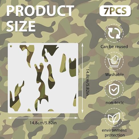 6"x6" Camouflage Stencils for Spray Paint – 7 PCS Reusable Camo Pattern Templates for DIY Painting on Wood, Fabric, Canvas, Paper, Metal in Saudi Arabia