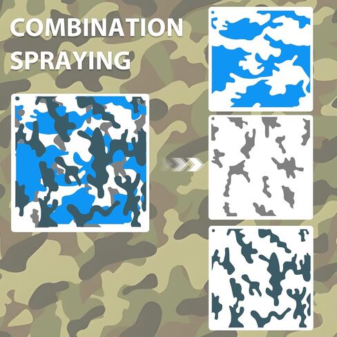 6"x6" Camouflage Stencils for Spray Paint – 7 PCS Reusable Camo Pattern Templates for DIY Painting on Wood, Fabric, Canvas, Paper, Metal in Saudi Arabia