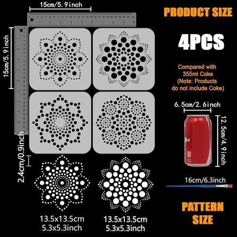 Fingerinspire 4pcs الفنون الشعبية الزهور الإستنسل مع الفرشاة 5.9x5.9 بوصة قابلة لإعادة الاستخدام النمط النمط المجردة زهور التصميم الفني للاستنسل مواضيع شعبية للطلاء على الأثاث الحائط الخشبي in Saudi Arabia
