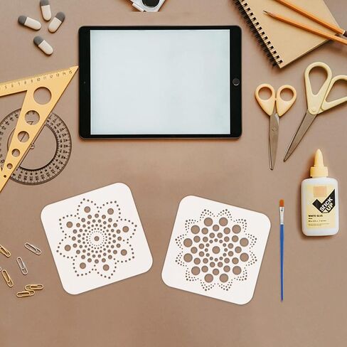 Fingerinspire 4pcs الفنون الشعبية الزهور الإستنسل مع الفرشاة 5.9x5.9 بوصة قابلة لإعادة الاستخدام النمط النمط المجردة زهور التصميم الفني للاستنسل مواضيع شعبية للطلاء على الأثاث الحائط الخشبي in Saudi Arabia