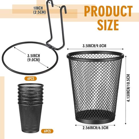 6 Sets Grid Wall Cups with Ring Hooks, hanging pencil holder Wall Mount Wire Grid Panel Pen Holder Organizer gridwall Accessories for Office Home Garage in Saudi Arabia