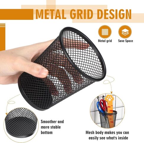 6 Sets Grid Wall Cups with Ring Hooks, hanging pencil holder Wall Mount Wire Grid Panel Pen Holder Organizer gridwall Accessories for Office Home Garage in Saudi Arabia