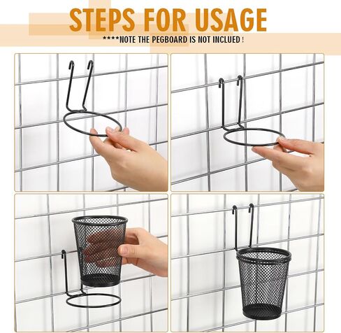 6 Sets Grid Wall Cups with Ring Hooks, hanging pencil holder Wall Mount Wire Grid Panel Pen Holder Organizer gridwall Accessories for Office Home Garage in Saudi Arabia
