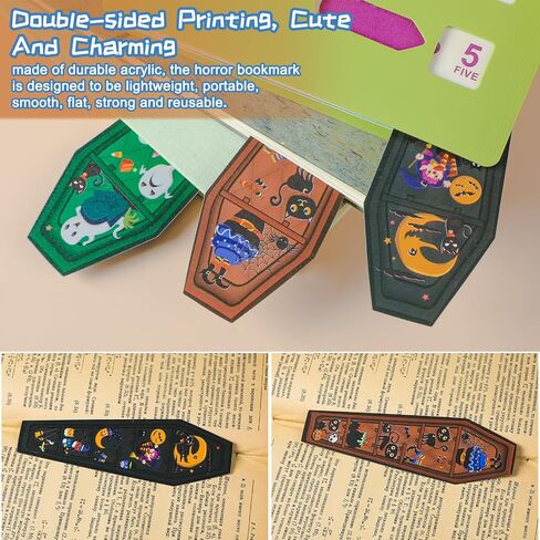 Tenceur 50 Pcs 10 Styles Halloween Bookmark Rulers Horror Coffin Acrylic Bookmarks Halloween Party Favors Cute Pumpkin Bat Ghost Bookmarks for Reader Adults Book Lovers Trick or Treat Prizes in Saudi Arabia