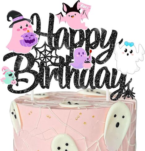 Halloween Ghost Happy Birthday Cake Topper Black Glitter Halloween Birthday Cake Decorations Pastel Ghost Cake Picks Ghosts Boo Day Baby Shower Decor for Birthday Party Supplies in Saudi Arabia