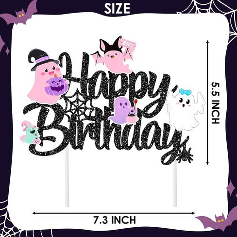 Halloween Ghost Happy Birthday Cake Topper Black Glitter Halloween Birthday Cake Decorations Pastel Ghost Cake Picks Ghosts Boo Day Baby Shower Decor for Birthday Party Supplies in Saudi Arabia