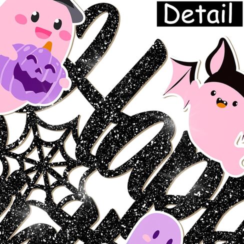 Halloween Ghost Happy Birthday Cake Topper Black Glitter Halloween Birthday Cake Decorations Pastel Ghost Cake Picks Ghosts Boo Day Baby Shower Decor for Birthday Party Supplies in Saudi Arabia