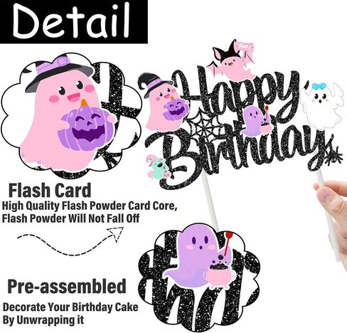Halloween Ghost Happy Birthday Cake Topper Black Glitter Halloween Birthday Cake Decorations Pastel Ghost Cake Picks Ghosts Boo Day Baby Shower Decor for Birthday Party Supplies in Saudi Arabia