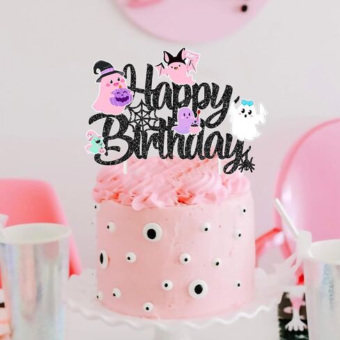 Halloween Ghost Happy Birthday Cake Topper Black Glitter Halloween Birthday Cake Decorations Pastel Ghost Cake Picks Ghosts Boo Day Baby Shower Decor for Birthday Party Supplies in Saudi Arabia