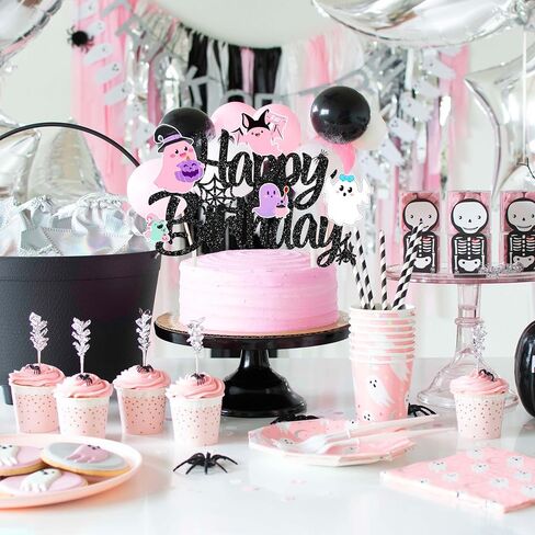 Halloween Ghost Happy Birthday Cake Topper Black Glitter Halloween Birthday Cake Decorations Pastel Ghost Cake Picks Ghosts Boo Day Baby Shower Decor for Birthday Party Supplies in Saudi Arabia