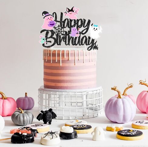 Halloween Ghost Happy Birthday Cake Topper Black Glitter Halloween Birthday Cake Decorations Pastel Ghost Cake Picks Ghosts Boo Day Baby Shower Decor for Birthday Party Supplies in Saudi Arabia