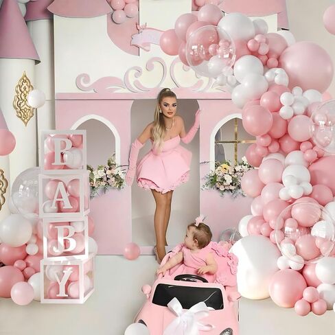 Pink Balloon Baby Shower Decorations for Girl, 140Pcs Pink and White Balloon Arch Garland Kit Baby Boxes with Letters for Girl Boho Baby Shower Gender Reveal Wedding Birthday Party Decorations in Saudi Arabia