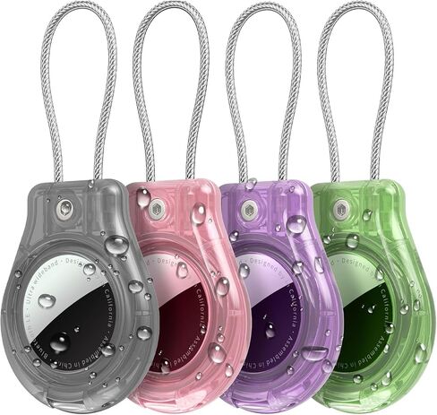 4 Pack Airtag Holder Compatible Apple AirTag, Secure Holder with Wire Cable for Men Women's Keyrings & Keychains, Air Tag Case Keychain for Keys, Luggage, Bags, 4 Colors in Kuwait