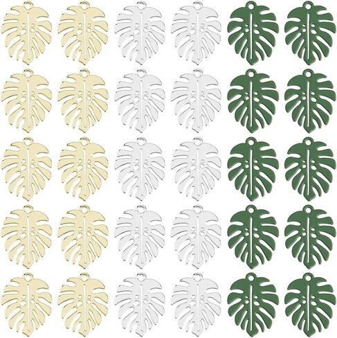 DICOSMETIC 60pcs Mixed Color Tropical Leaf Charms, 3 Colors, 20pcs/Color, 17x21mm, 1.6mm Hole, Alloy, Unisex, Boho-Tropical, Jewelry Making Charm in Saudi Arabia